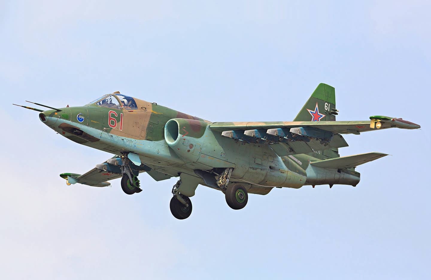 A Sukhoi Su-25 of the Russian Air Force landing at Vladivostok. <em>Credit: Fedor Leukhin/Wikimedia Commons</em>