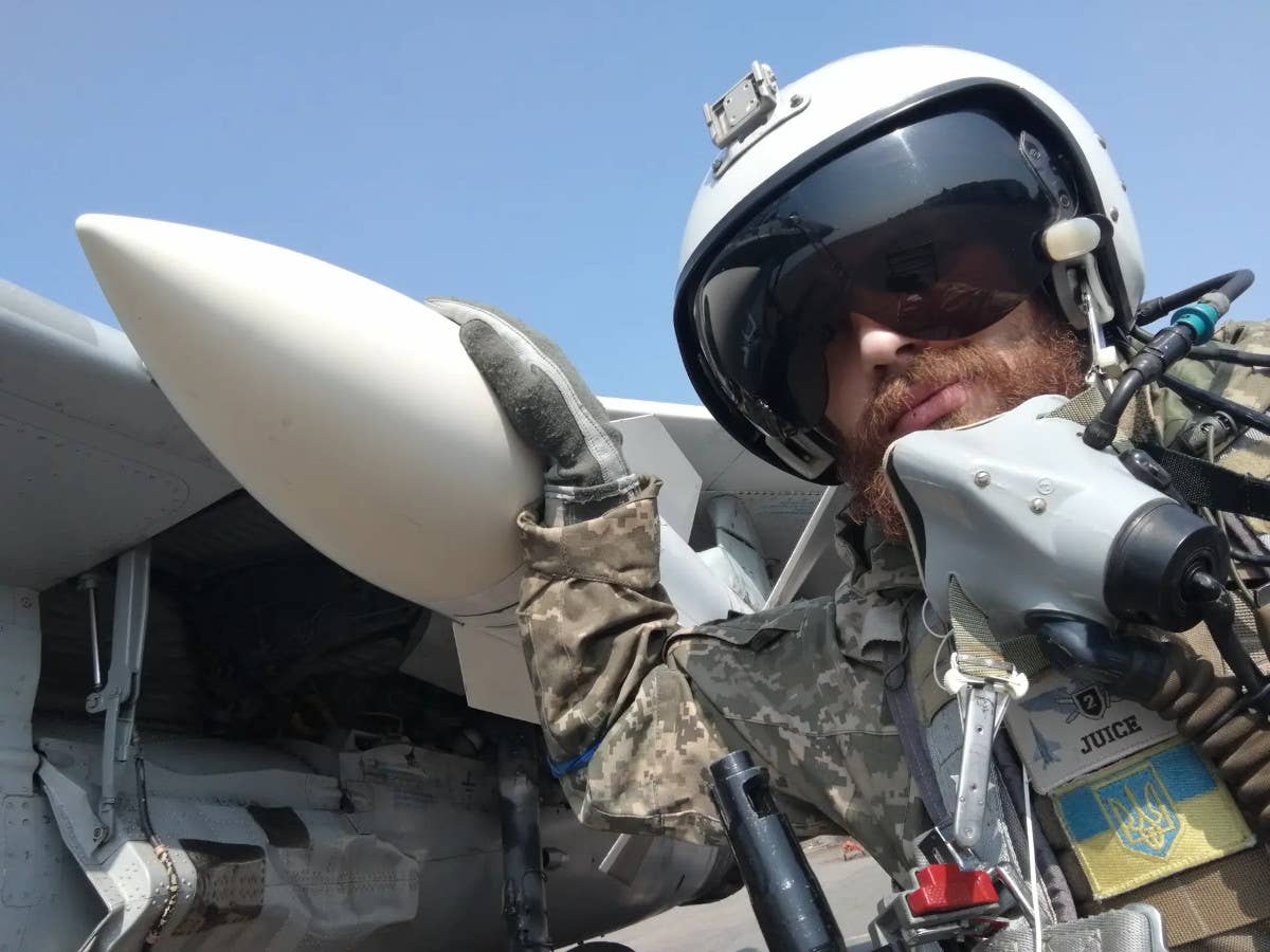 Then Capt. Andrii Pilshchykov, callsign "Juice", with a Ukrainian MiG-29 Fulcrum. <em>Juice/Ukrainian Air Force</em>.
