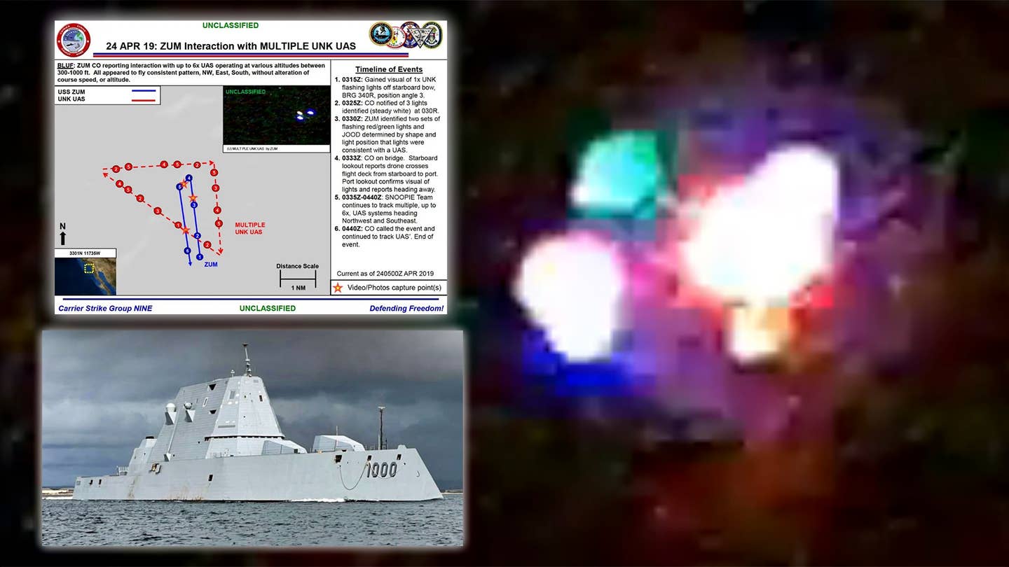 Video Of Mysterious Drone Swarm Over Navy’s Most Advanced Destroyer Released (Updated)