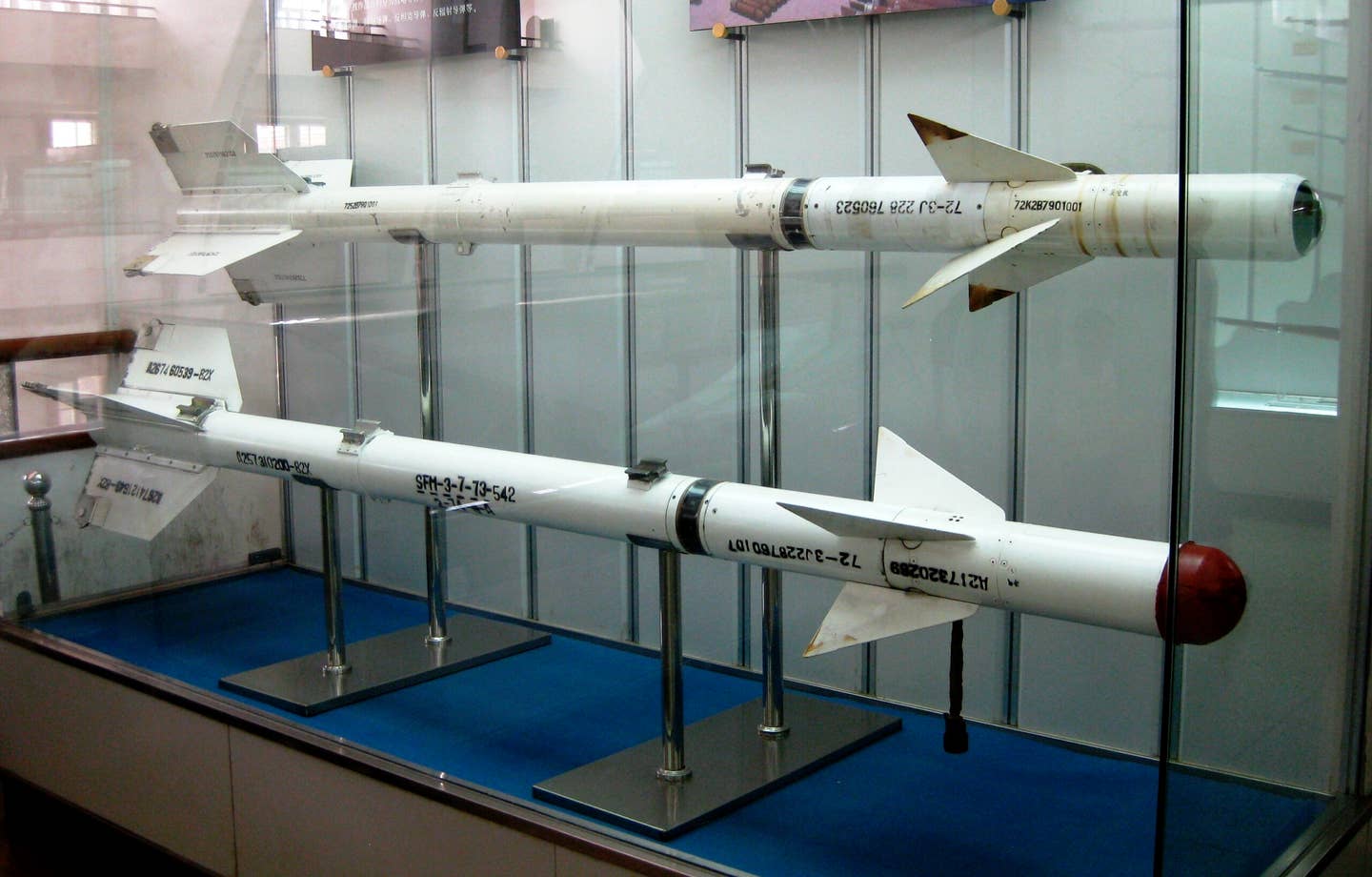 Early Chinese heat-seeking AAMs, apparently PL-2s, on display in the Military Museum of the Chinese People’s Revolution in Beijing. <em>Ryo Chijiiwa/Wikimedia Commons</em>
