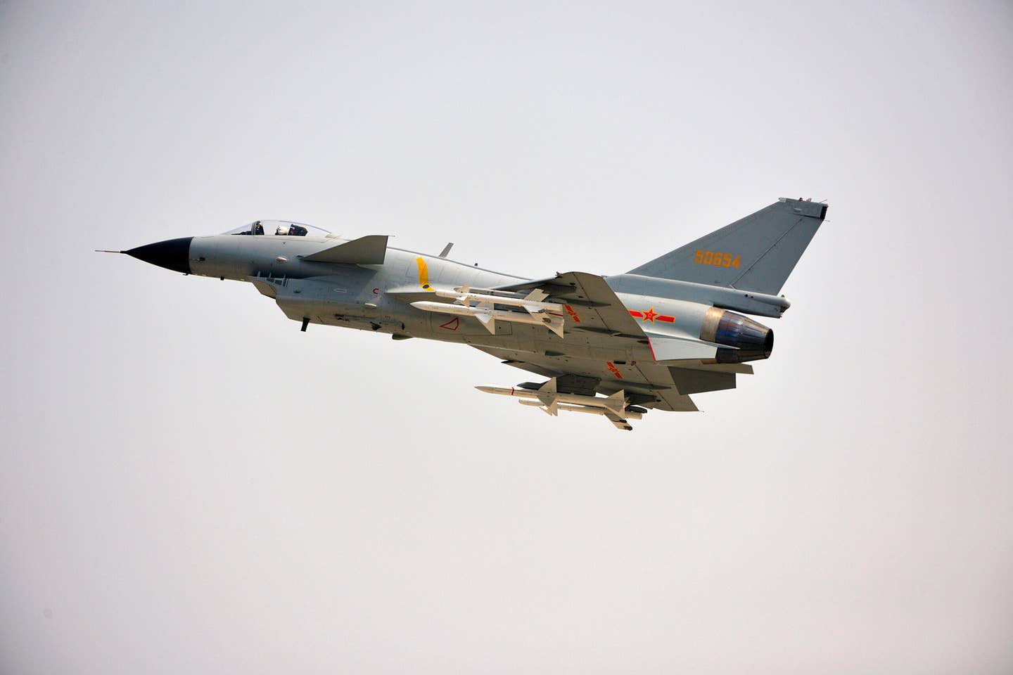 A J-10A armed with PL-11 (inboard) and PL-8 (outboard) AAMs. <em>Taiwanese Ministry of National Defense</em>