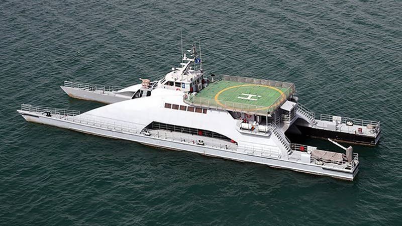<a href="https://www.thedrive.com/the-war-zone/40348/irans-used-its-wacky-catamaran-to-cut-off-u-s-coast-guard-ships-in-the-persian-gulf"><em>Shahid Nazeri</em></a>.<em> Credit: Iran State Media</em>