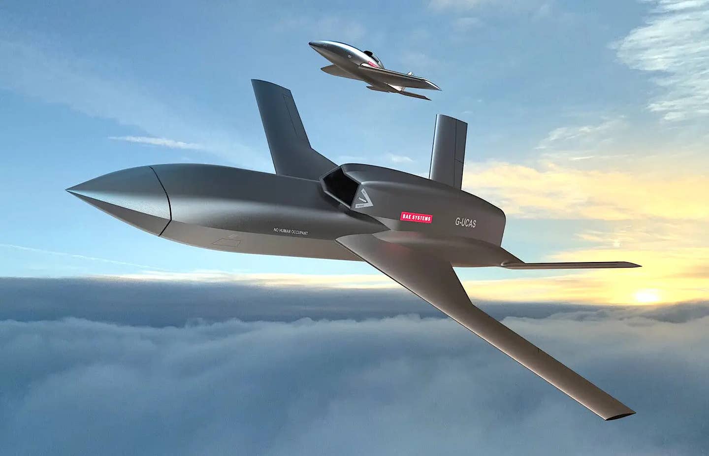 Artwork depicting two new drone designs BAE Systems unveiled earlier this year. <em>BAE Systems</em>
