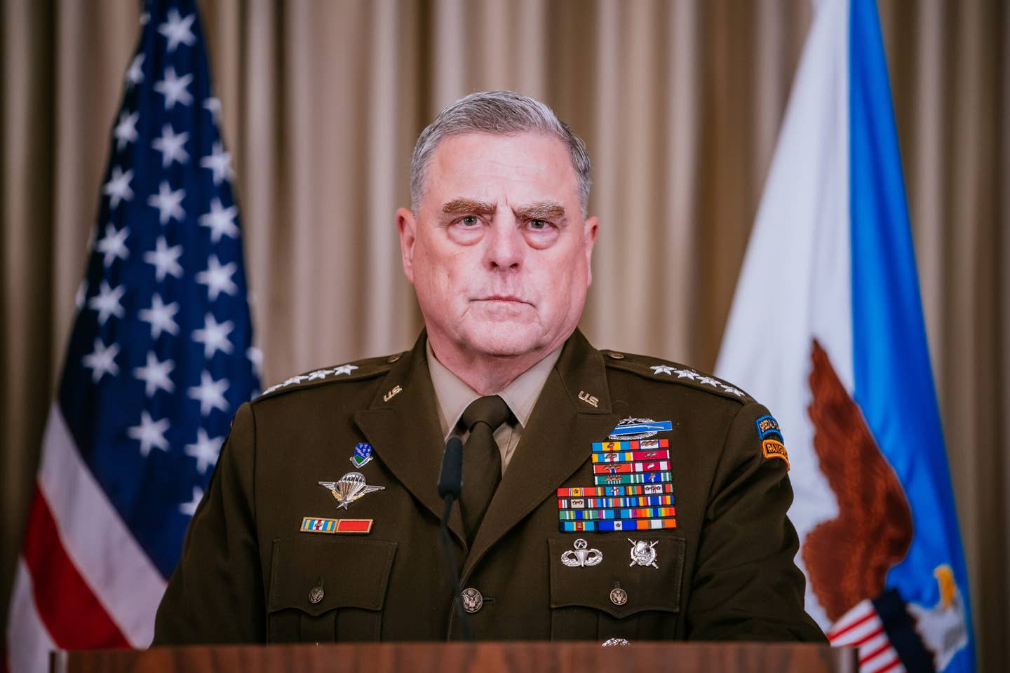General Mark Milley attends a press conference after a meeting of the Ukraine Defence Contact Group at the U.S. military's Ramstein air base on Sept. 8. <em>Thomas Niedermueller/Getty Images</em>