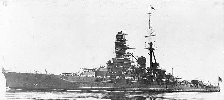 The battlecruiser <em><em>Kongō</em></em>, built in 1913 and seen here after reconstruction that took place in 1929-31. It served until July 1945. <em>U.S. Naval Historical Center Photograph</em>