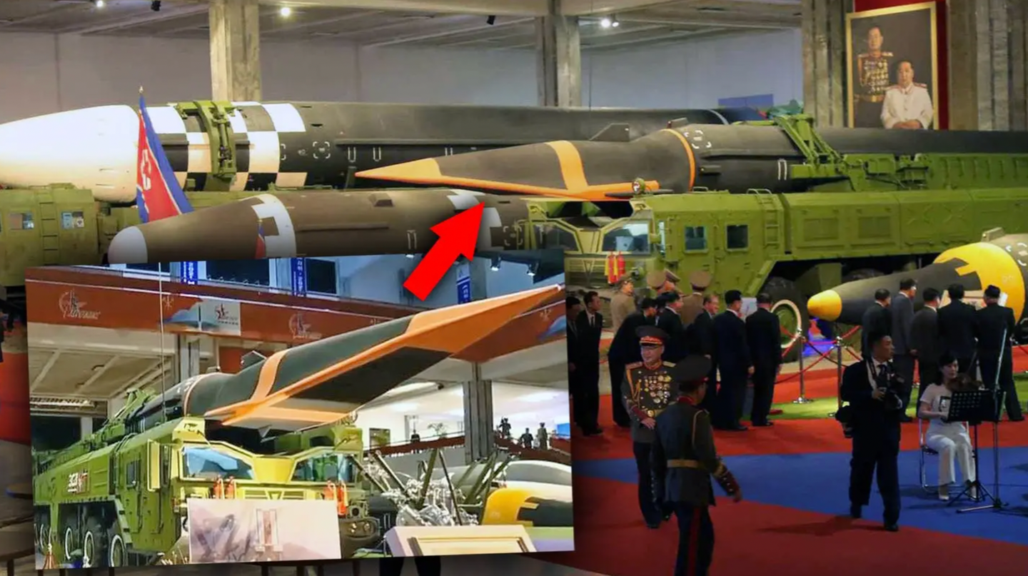 North Korea’ss Hwasong-8 wedge-shaped hypersonic boost-glide vehicle weapon was seen at the Pyongyang arms expo in October 2021.&nbsp;<em>KCNA</em>