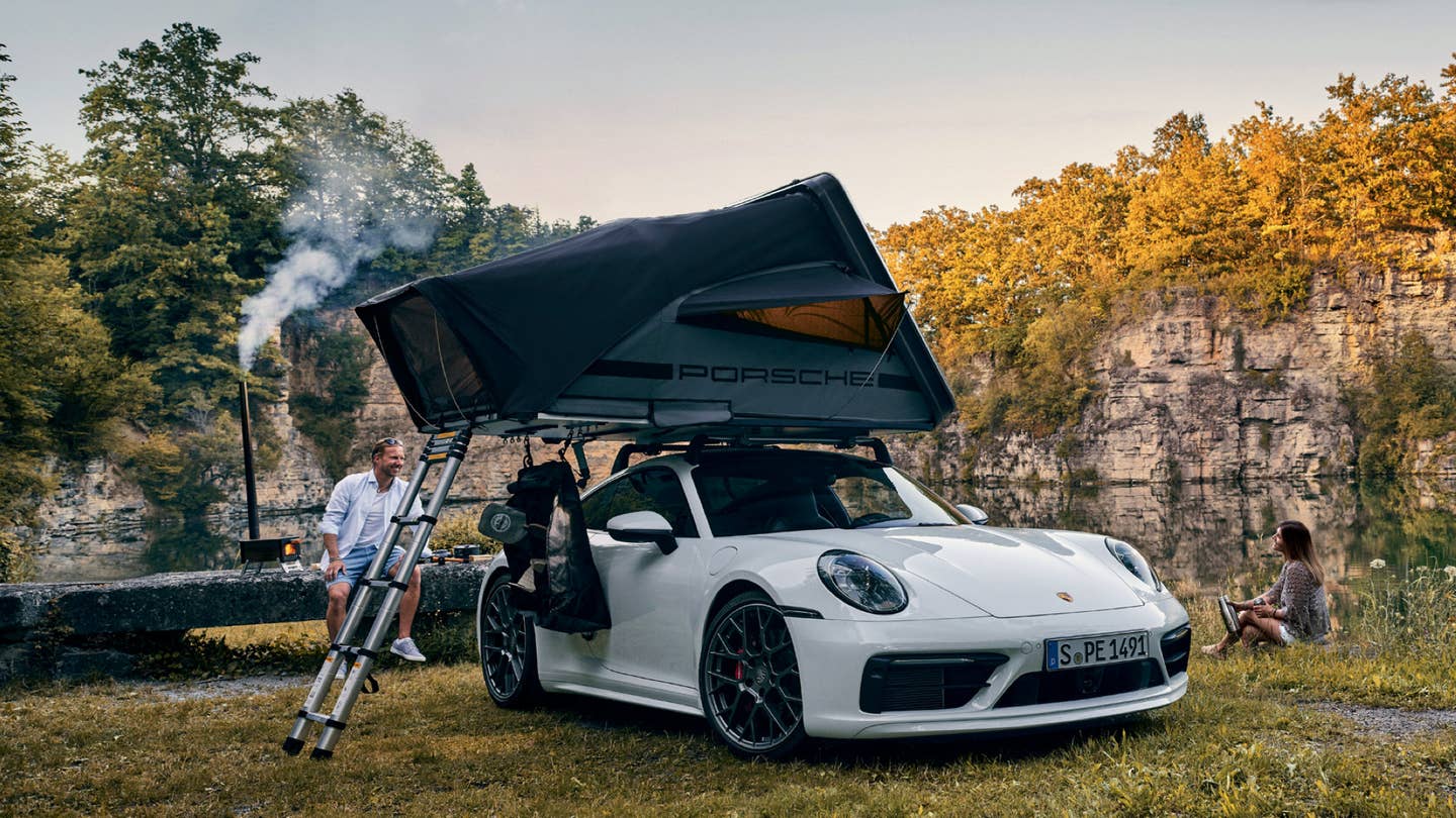 Porsche 911 with a roof tent