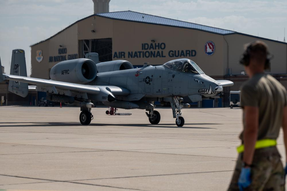 A-10 Thunderbolt IIs arrive at Gowen Field, Boise, Idaho, to compete in Hawgsmoke 2022. <em>Credit: U.S. Air National Guard photo by Staff Sgt. Mercedee Wilds</em>