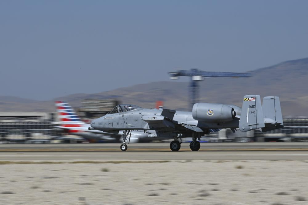 An A-10 Warthog as it speeds up for take-off during the 2022 Hawgsmoke competition. <em>Credit: U.S. Air Force photo by Staff Sergeant Joseph R. Morgan</em>