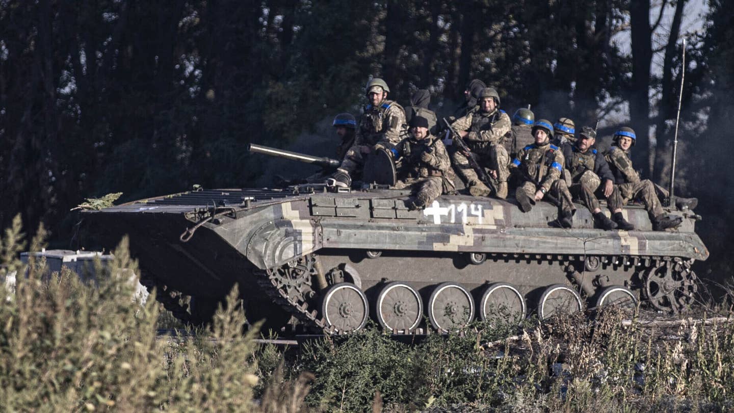 KHARKIV, UKRAINE - SEPTEMER 09: Ukrainian forces patrol after Ukrainian army took control some of the villages in Kharkiv, Ukraine on September 09, 2022. (Photo by Metin Aktas/Anadolu Agency via Getty Images)