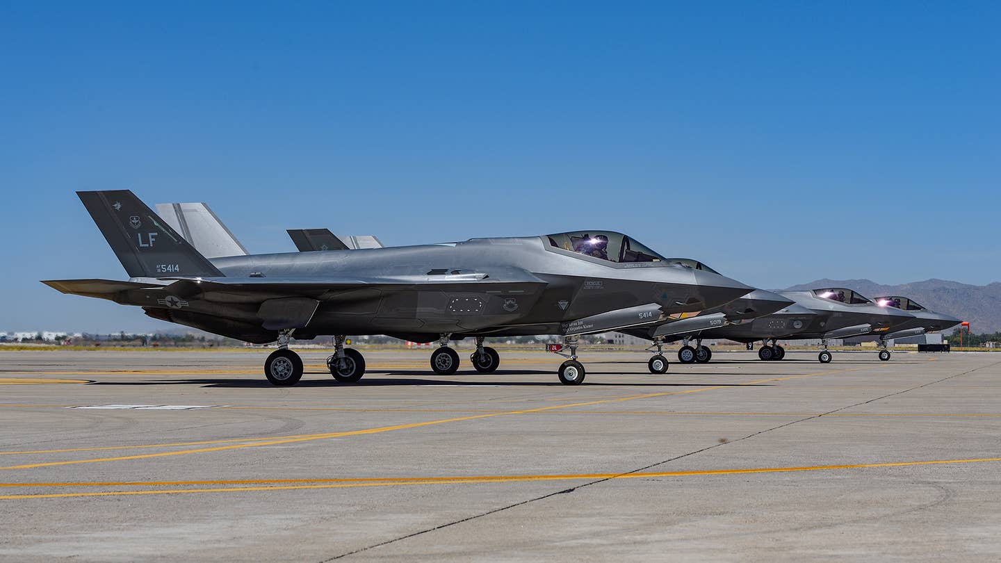 Four F-35As of Luke AFB’s 56th Fighter Wing. <em>Jamie Hunter</em>