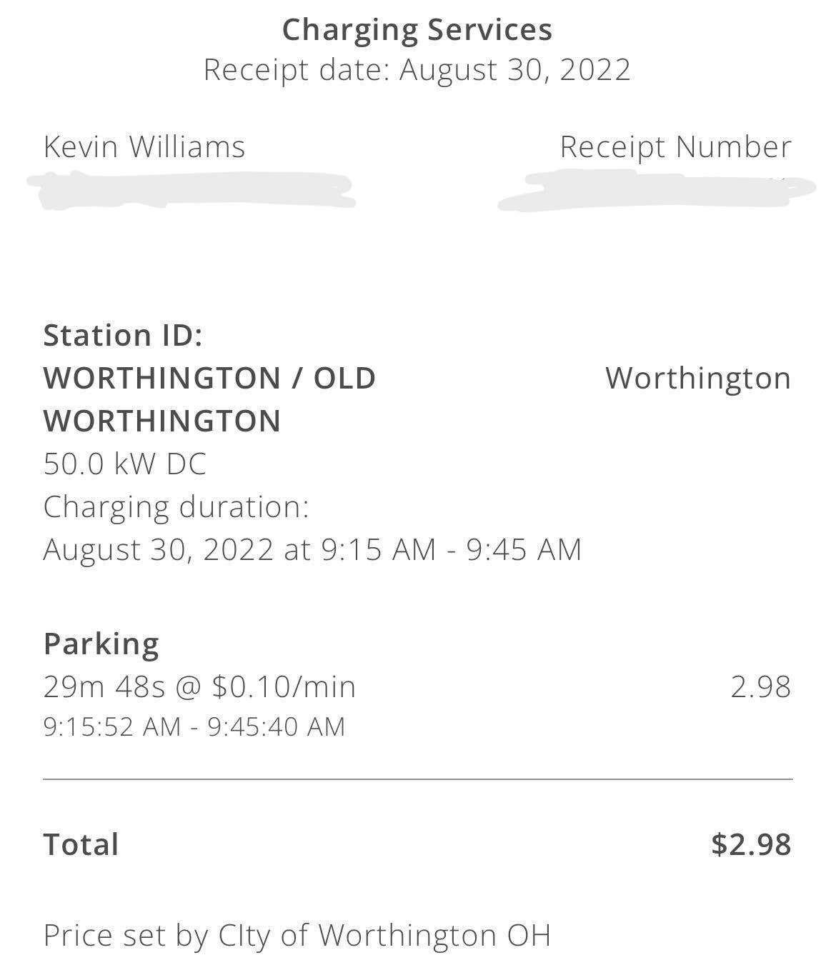 ChargePoint Receipt 