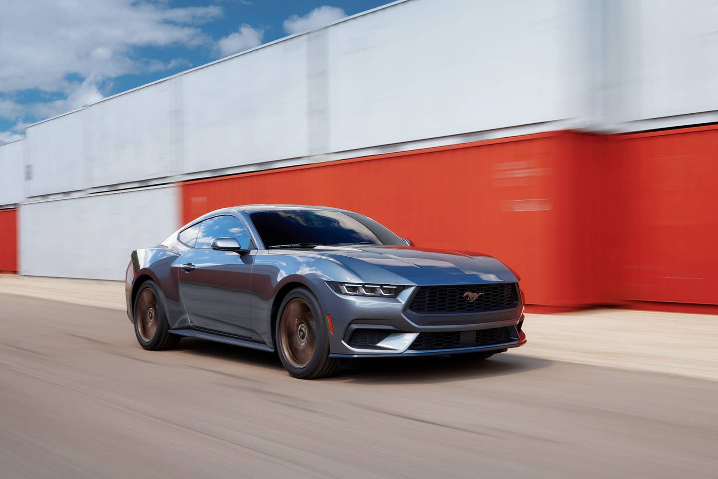 The seventh generation Mustang is the most exhilarating and visceral yet, from its fighter jet-inspired digital cockpit to new advanced turbocharged and naturally aspirated engines to its edgier yet timeless exterior design. Pre-production vehicles shown. Closed course. Professional driver.