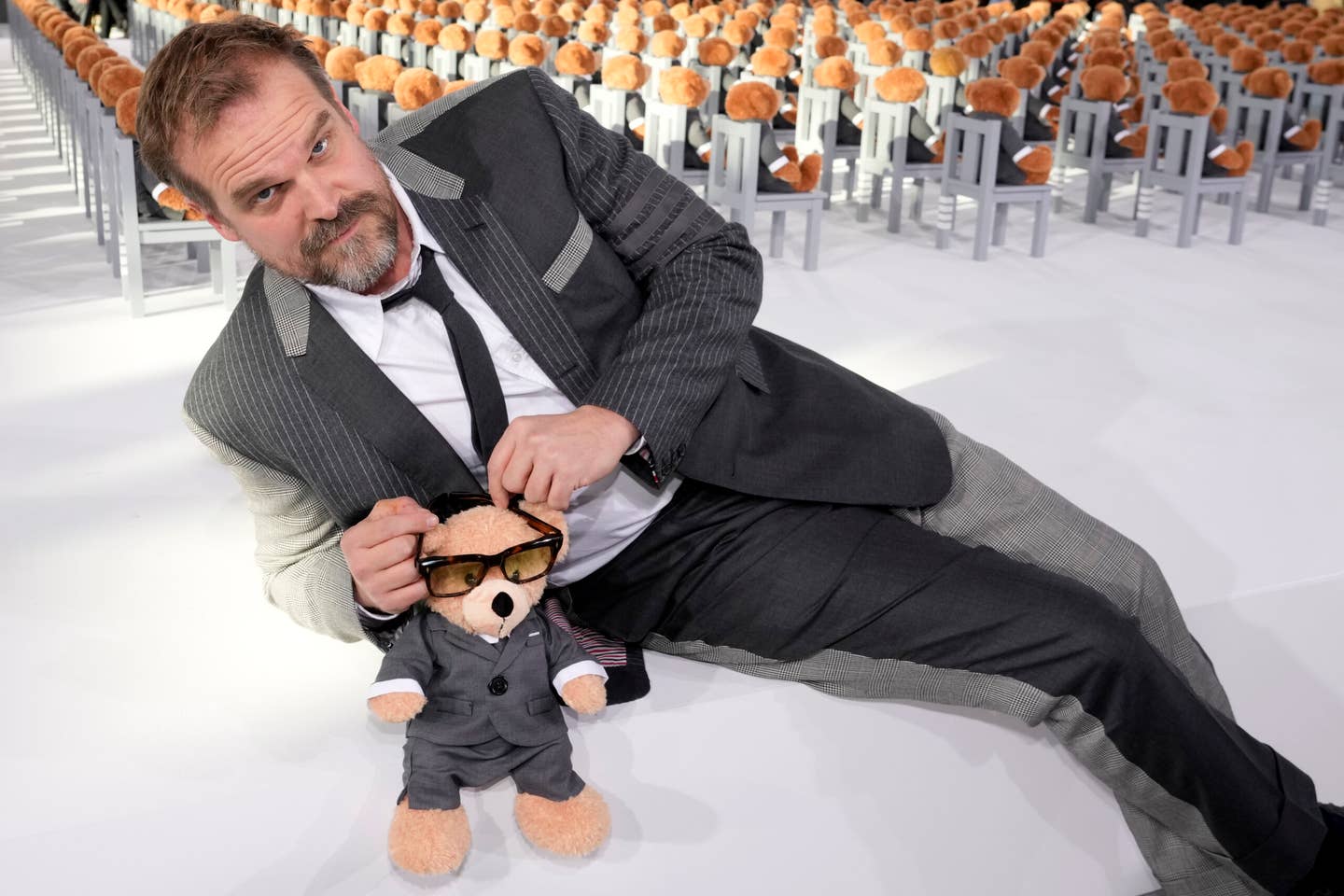 David Harbour attends the Thom Browne Fall 2022 fashion show at the Javits Center on Friday, April. 29, 2022, in New York. (Photo by Charles Sykes/Invision/AP)