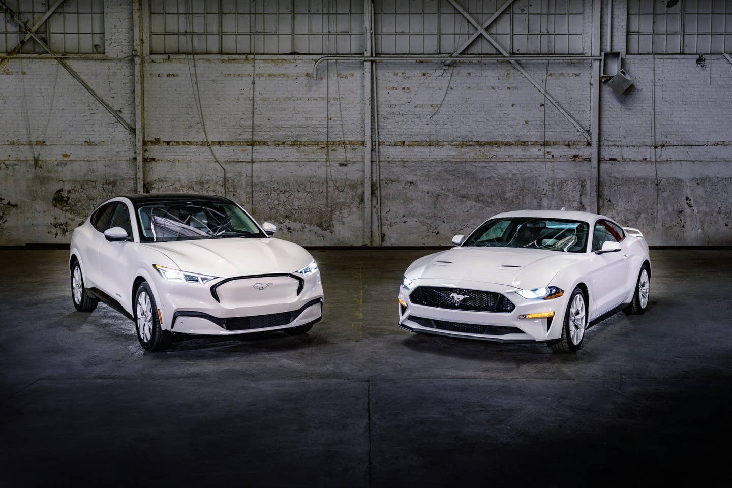 Available Ice White Appearance Package on appropriately configured 2022 Mustang Mach-E and Mustang Coupe models. Closed course.