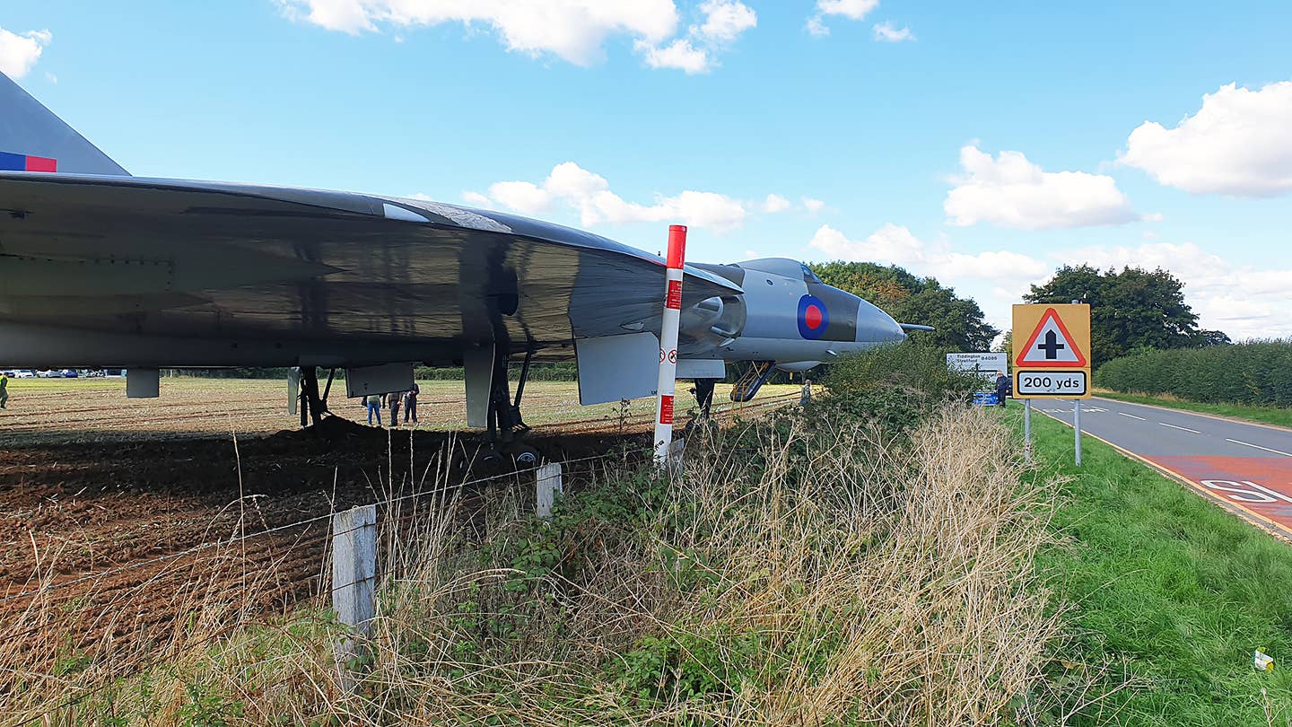Retired Vulcan Bomber Plows Into A Field During High-Speed Taxi Run