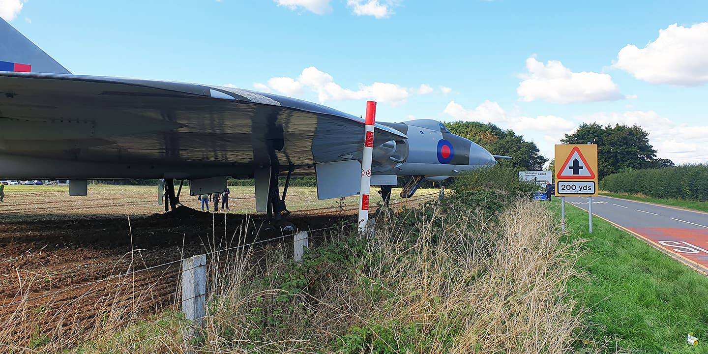 Retired Vulcan Bomber Plows Into A Field During High-Speed Taxi Run