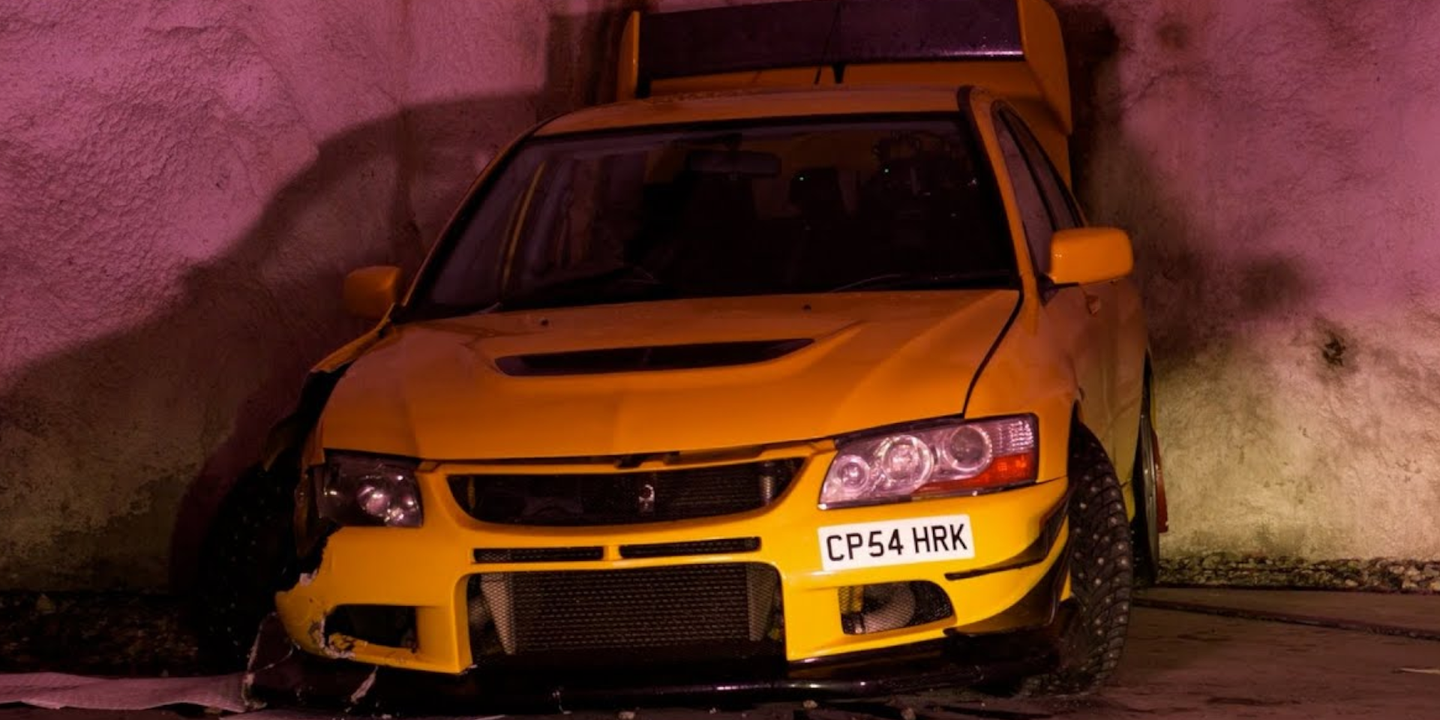 Watch James May Smash a Mitsubishi Evo Into a Tunnel Wall
