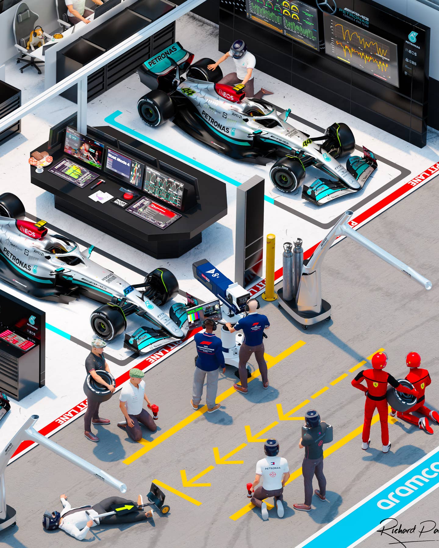 Mercedes F1 garage parody