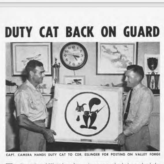 With the commissioning of the second VS-24, the Duty Cat took a more permanent presence in the squadron’s ready room. <em>Naval Aviation News November 1960</em>