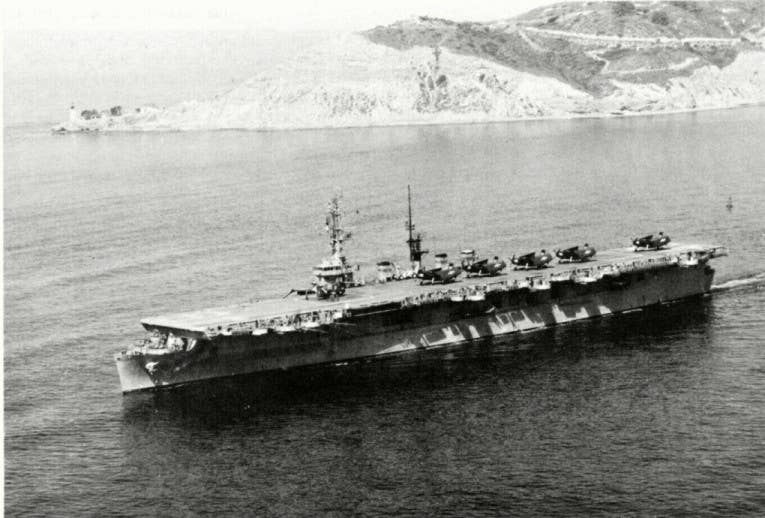 The light aircraft carrier USS&nbsp;<em>Wright</em>&nbsp;(CVL-49) in the early 1950s. On deck are AF-2S and AF-2W&nbsp;Guardians. <em>USN</em>