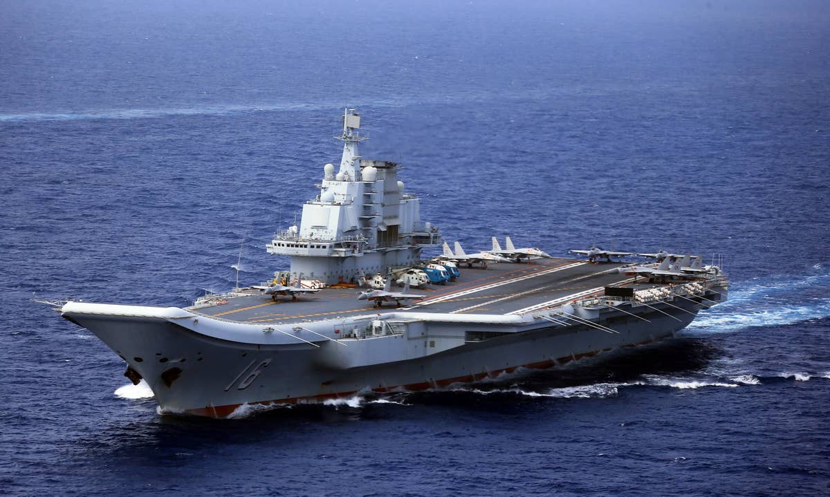 The aircraft carrier<em> Liaoning</em> (Hull 16) steams in the western Pacific.&nbsp;<em>Credit: Photo by Zhang Lei/China Military Online</em>