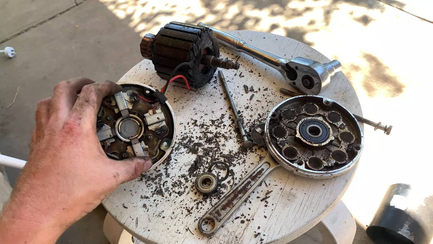 I got about four miles out of this stock Razor E300 motor when I pushed it too hard. It burnt up pretty bad. <em>YouTube/What Up TK Here</em>