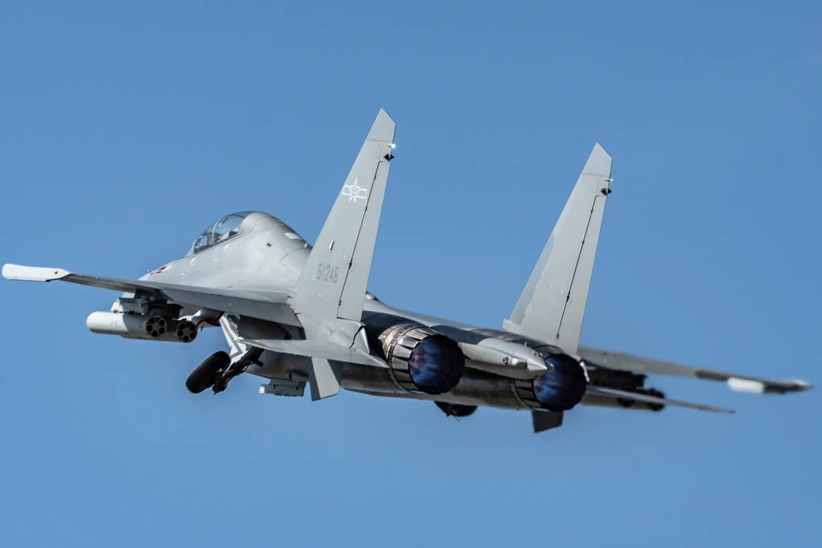 A PLA Air Force J-16 Flanker takes off. <em>Ministry of Defense of the Russian Federation</em>