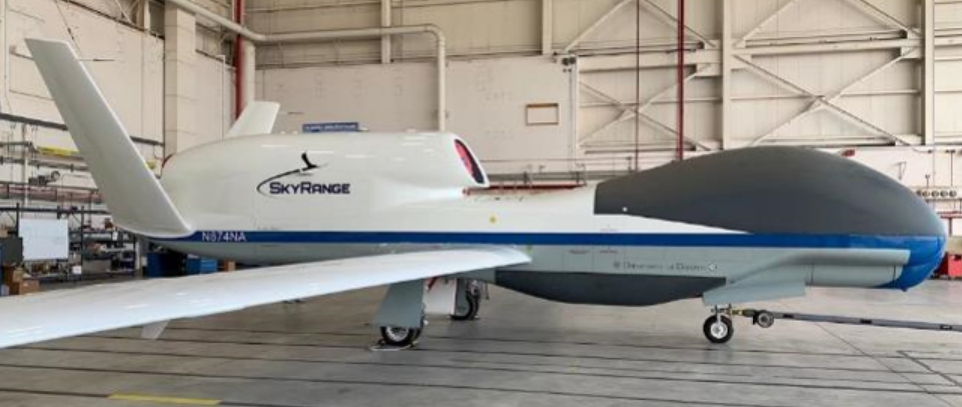 An image was released by the U.S. Air Force two years ago showing a NASA RQ-4 Global Hawk, U.S. civil registration code N874NA, after receiving modifications to support the Sky Range program.&nbsp;<em>Credit: U.S. Air Force</em>