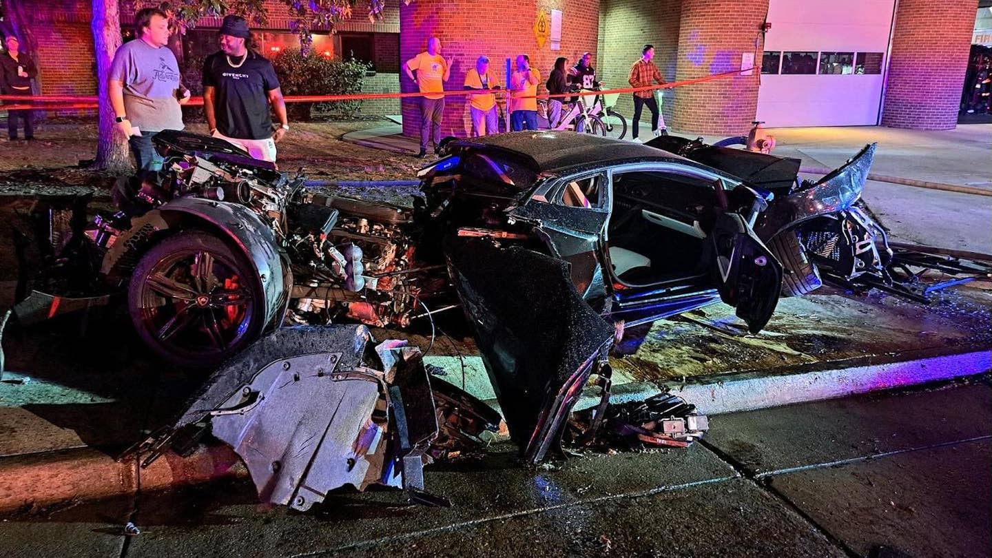 Lamborghinis Crash and Conveniently Catch Fire In Front of a Fire Station