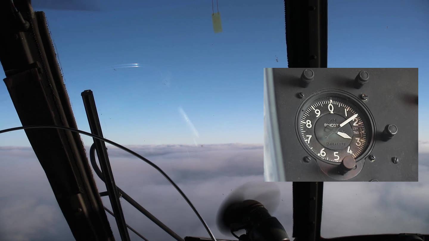 In one of the videos published by the Russian Ministry of Defense, showing a pair of Mi-8MTPR-1s in flight, the altimeter in the helicopter cockpit displays an altitude of 3,160 meters (10,367 feet). <em>Russian Ministry of Defense</em>