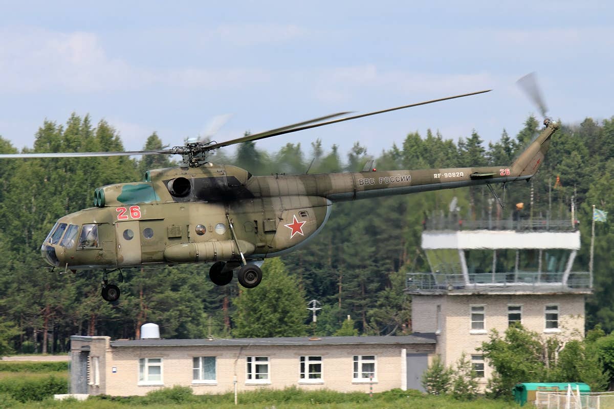 A Mi-8SMV, known to NATO as Hip-J. This was one of the very first EW versions of the Mi-8, equipped to jam surface-to-air missile guidance systems, especially the MIM-23 HAWK. <em>Igor Dvurekov/Wikimedia Commons</em>