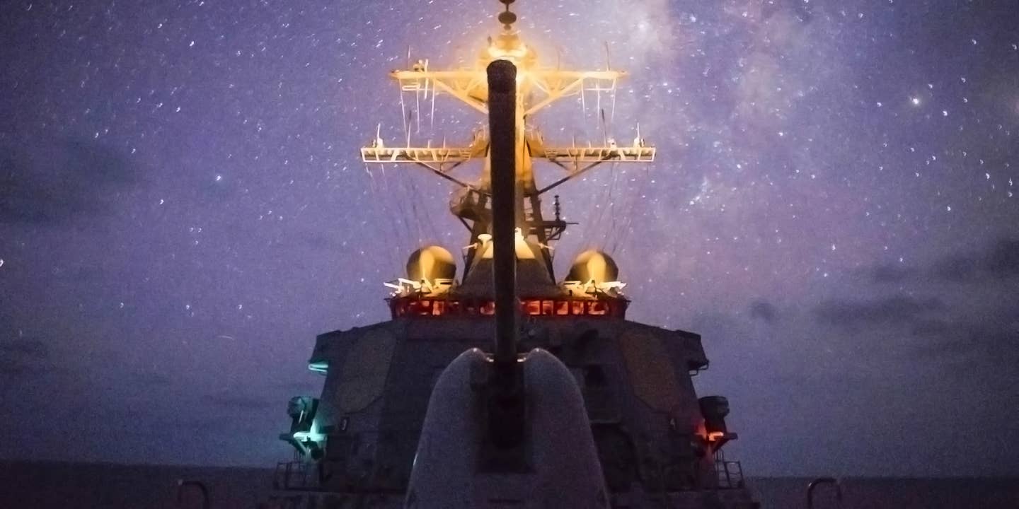 Swarmed Navy Destroyer Had Its Bridge Illuminated By Mysterious Drones