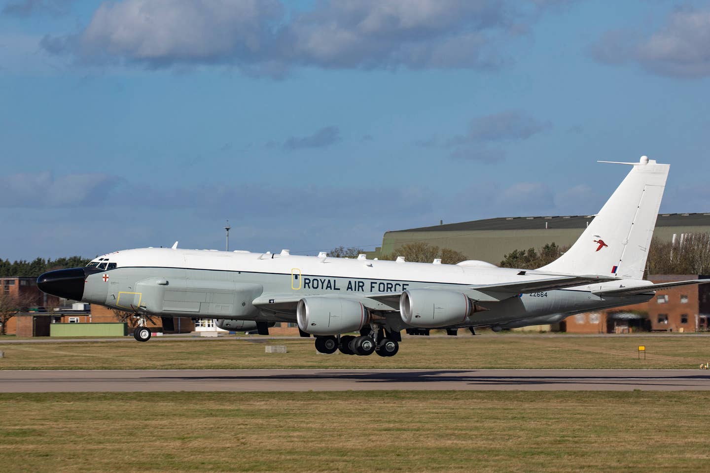 RC-135W Rivet Joint serial ZZ664 from No. 51 Squadron landing at RAF Waddington, England, on return from an exercise with NATO allies. This was apparently the aircraft involved in the incident over the Black Sea on September 29. <em>Crown Copyright</em>