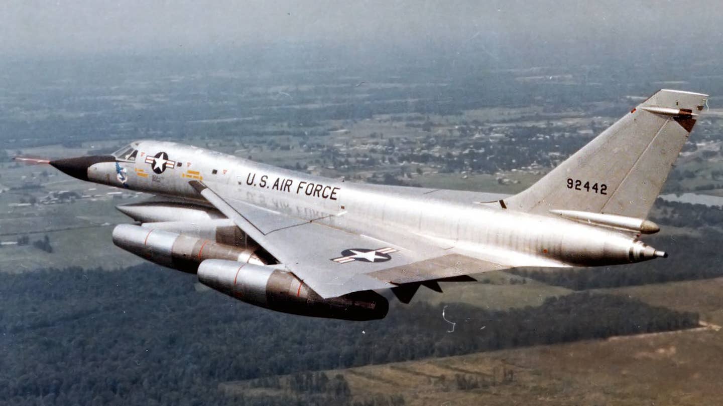 B-58A Hustler 59-2442 is representative of the type in its later period of service with Strategic Air Command. Despite various efforts, the Hustler never fulfilled its potential as a high-speed reconnaissance platform. <em>U.S. Air Force </em>