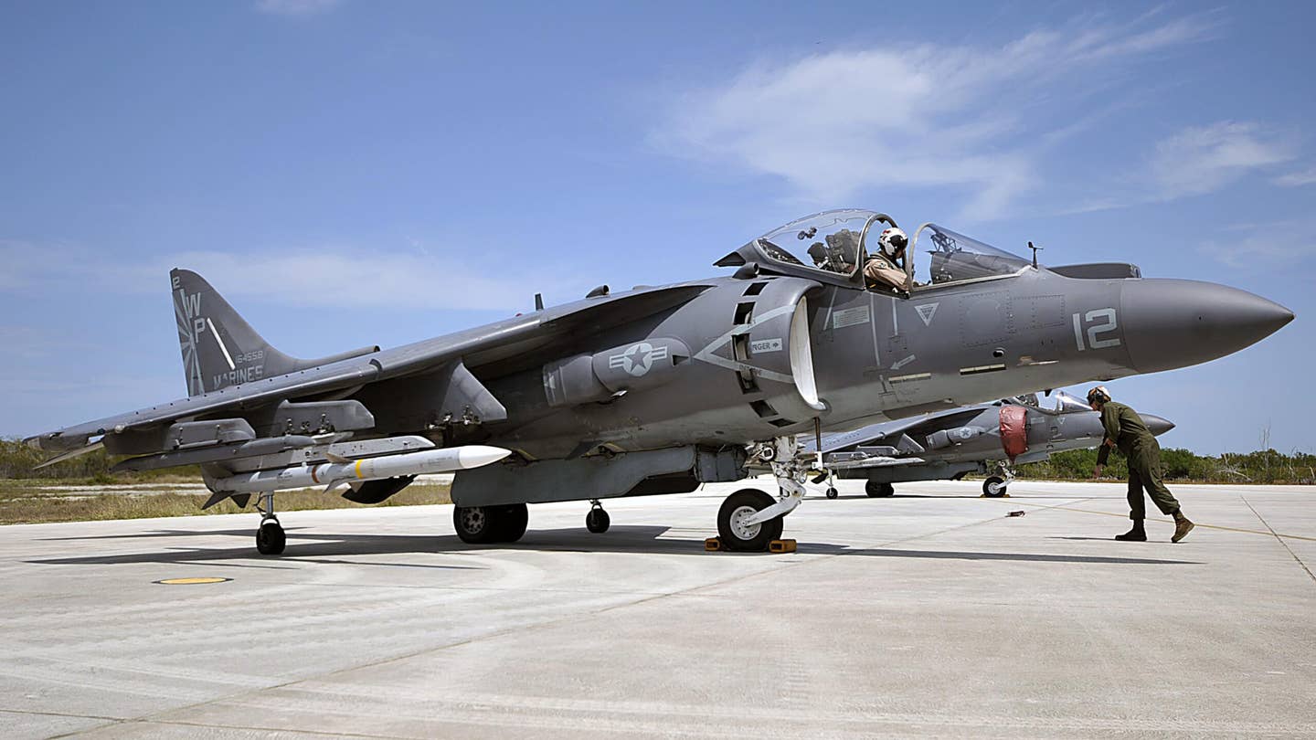An AV-8B Harrier II assigned to the “Bulldogs” of Marine Attack Squadron (VMA) 223 at Boca Chica Field, near Naval Air Station Key West, Florida. Duggan flew jets of this type while serving in the Marine Corps. <em>U.S. Navy photo by Mass Communication Specialist 1st Class Brian Morales/ Released</em>