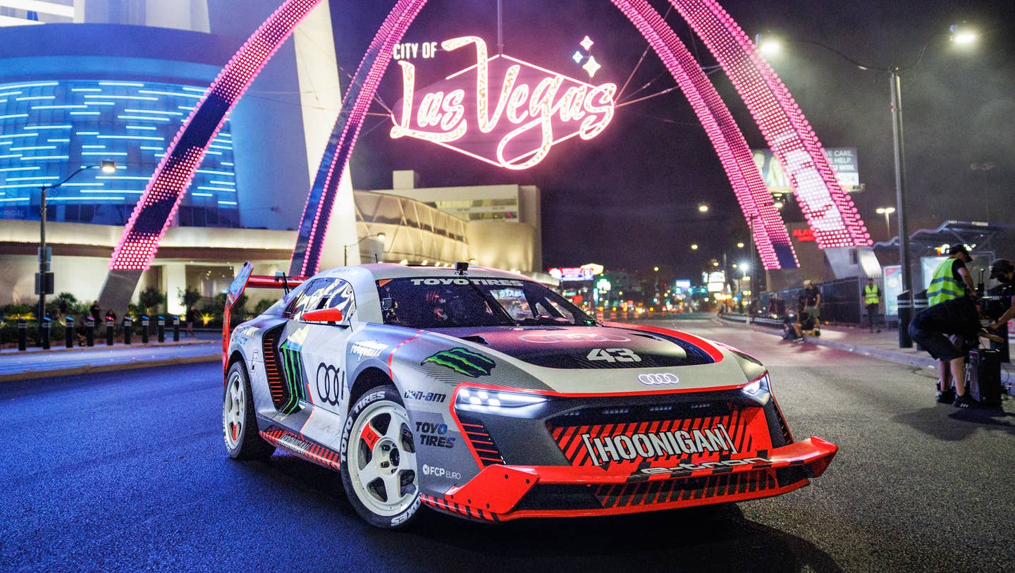 Watch Ken Block Tear Around Vegas in an Electric Audi for the Newest Gymkhana