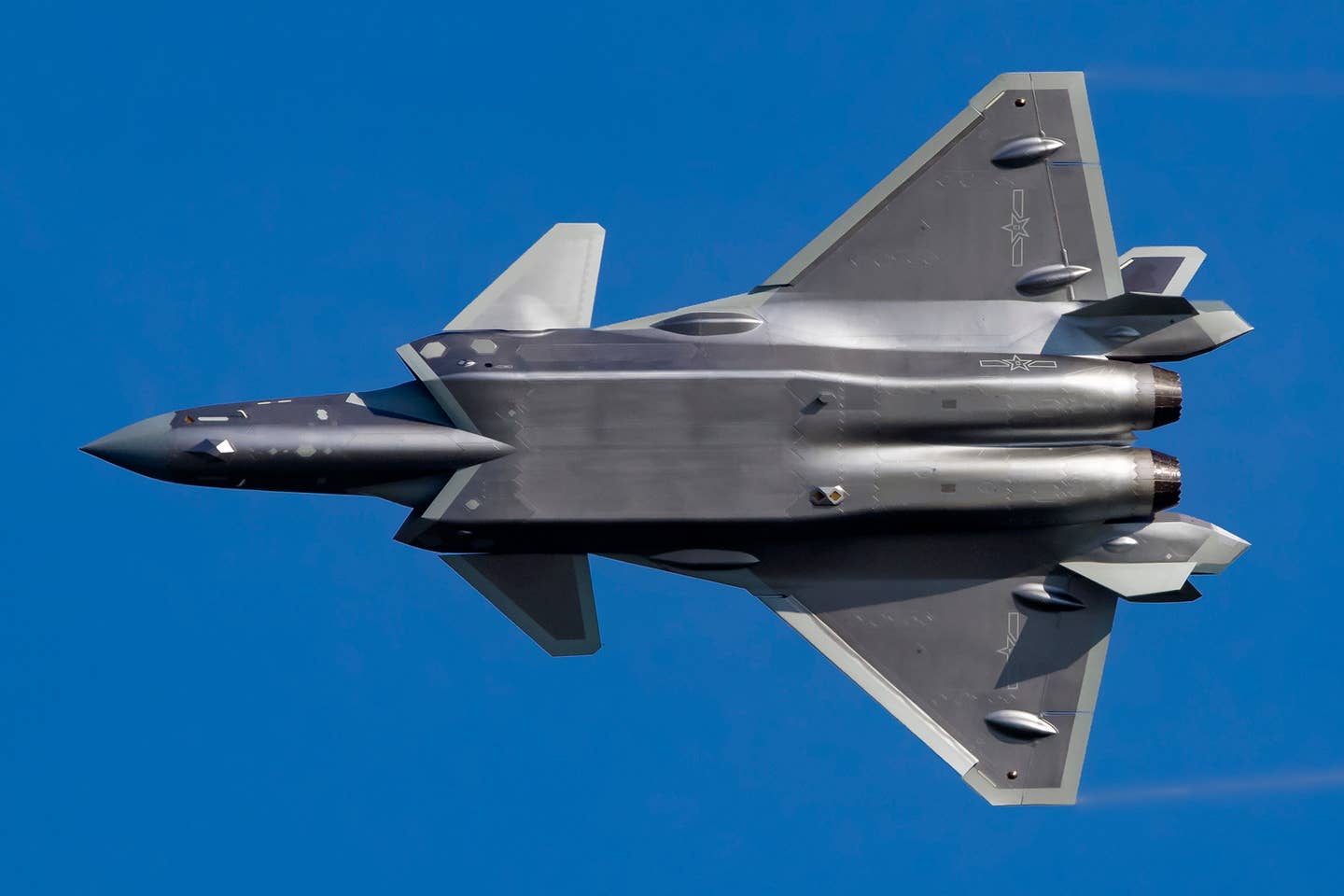 A J-20 stealth fighter during Airshow China 2021 at Zhuhai, in the Guangdong Province of China. <em>Photo by Chen Chang/VCG via Getty Images</em>