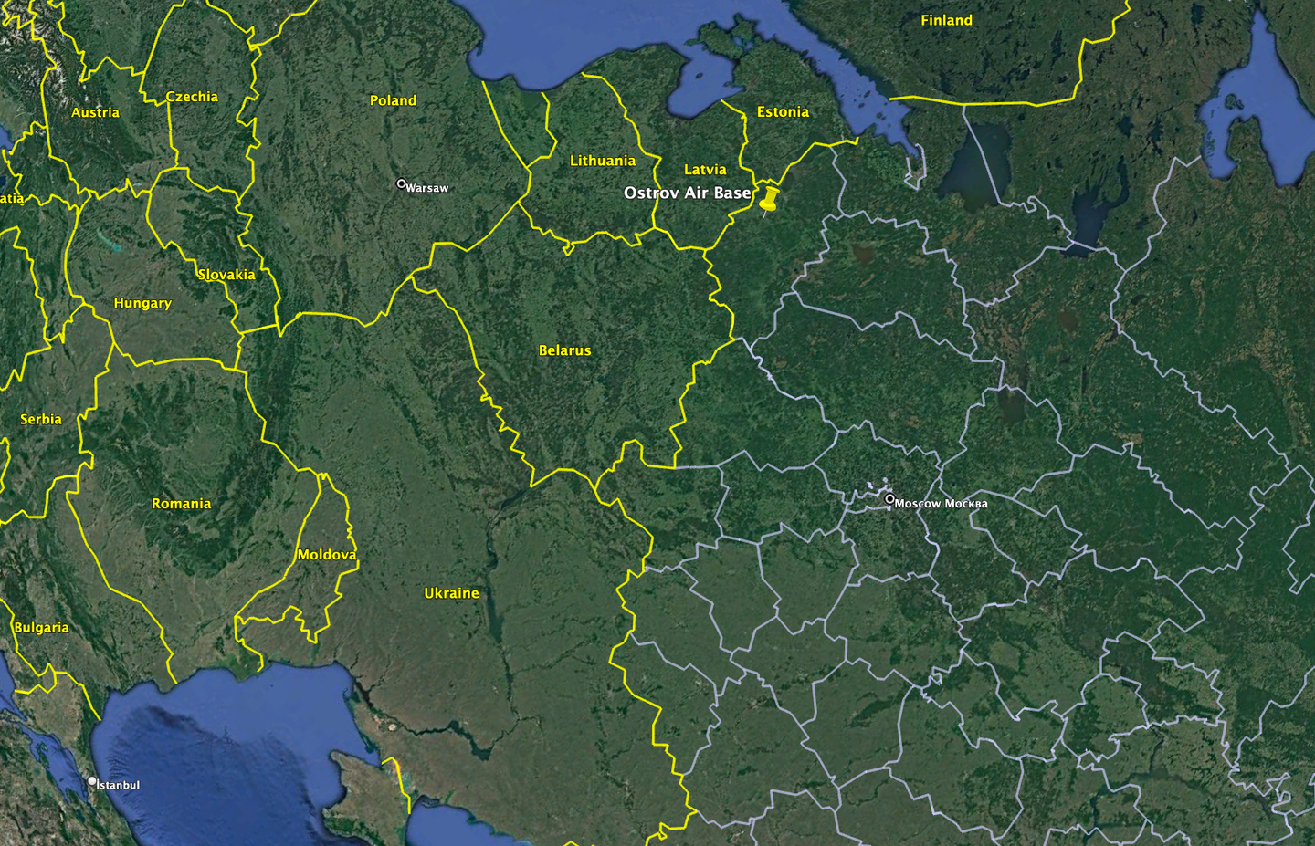 The location of the base within Russia. <em>Google Earth</em>
