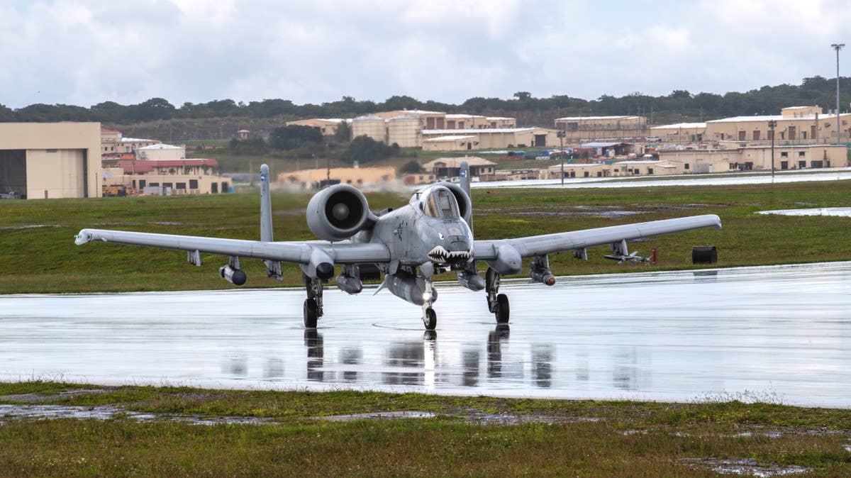 One of the 23rd Wing's A-10Cs taxis at Andersen Air Force Base on Guam after arriving there on October 23, 2022. <em>USAF</em>