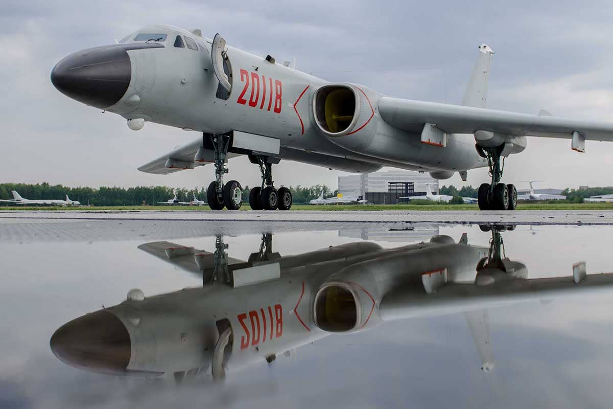 A PLAAF H-6K bomber takes part in a joint exercise with the Russian Aerospace Forces in 2018. <em>Ministry of Defense of the Russian Federation</em>
