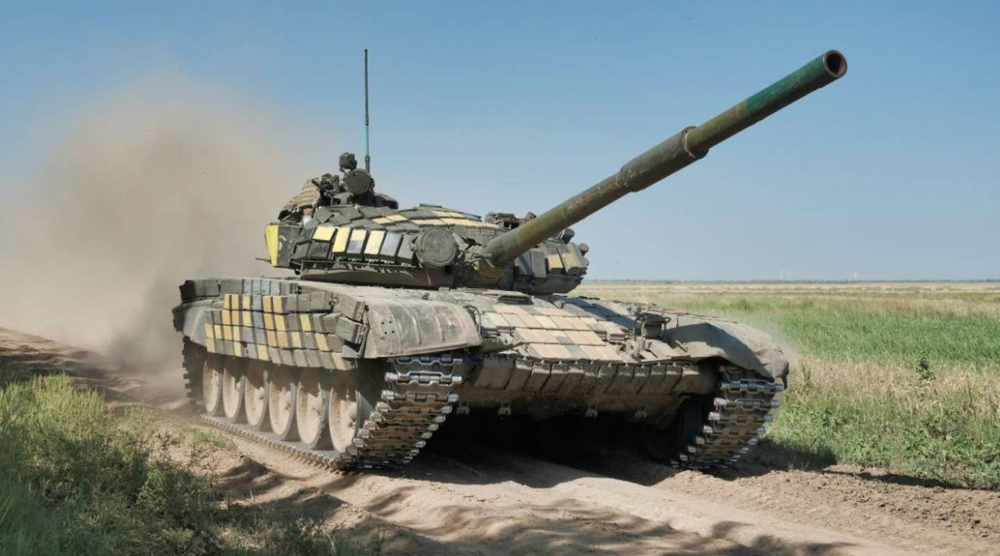 A Ukrainian T-72A tank. To date, when it comes to tanks, the U.S. government and its international partners have focused on sending Ukraine Soviet designs, like T-72 variants, that it is already familiar with. <em>Ukraine Defense Ministry</em>
