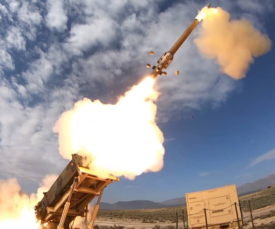 Patriot missile interceptor on its way toward its target. (US ARMY)