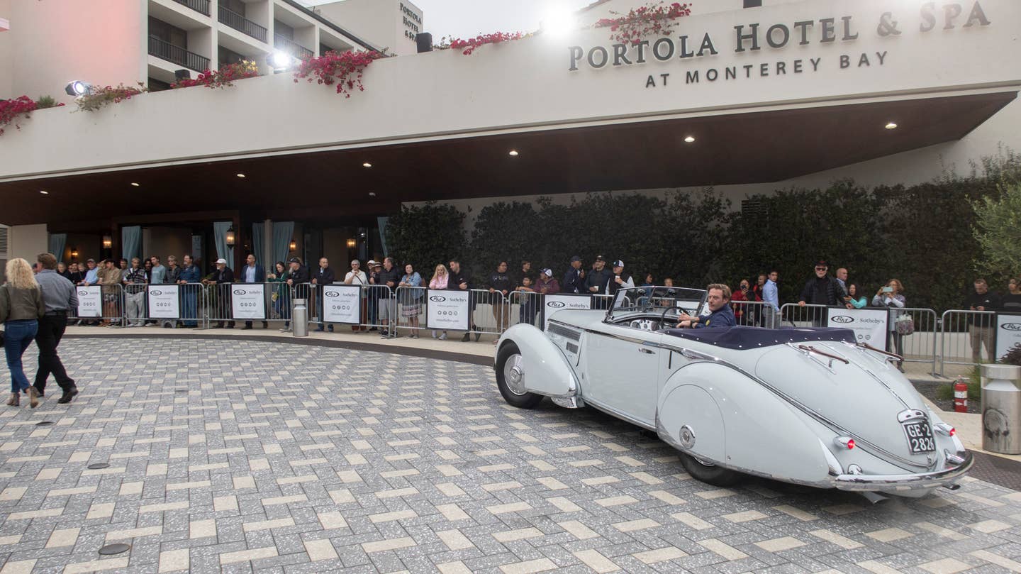 This 1936 Lancia Astura Cabriolet Series III had the Portola parking circle to itself for a moment. <em>Andrew P. Collins</em>