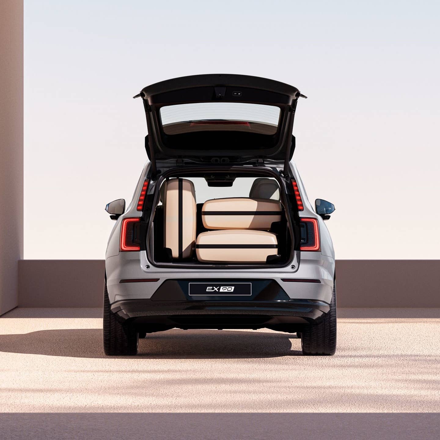 Getting matching suitcases with your friends will only cause confusion, but at least you know they'll all fit in your Volvo EX90. <em>Volvo</em>