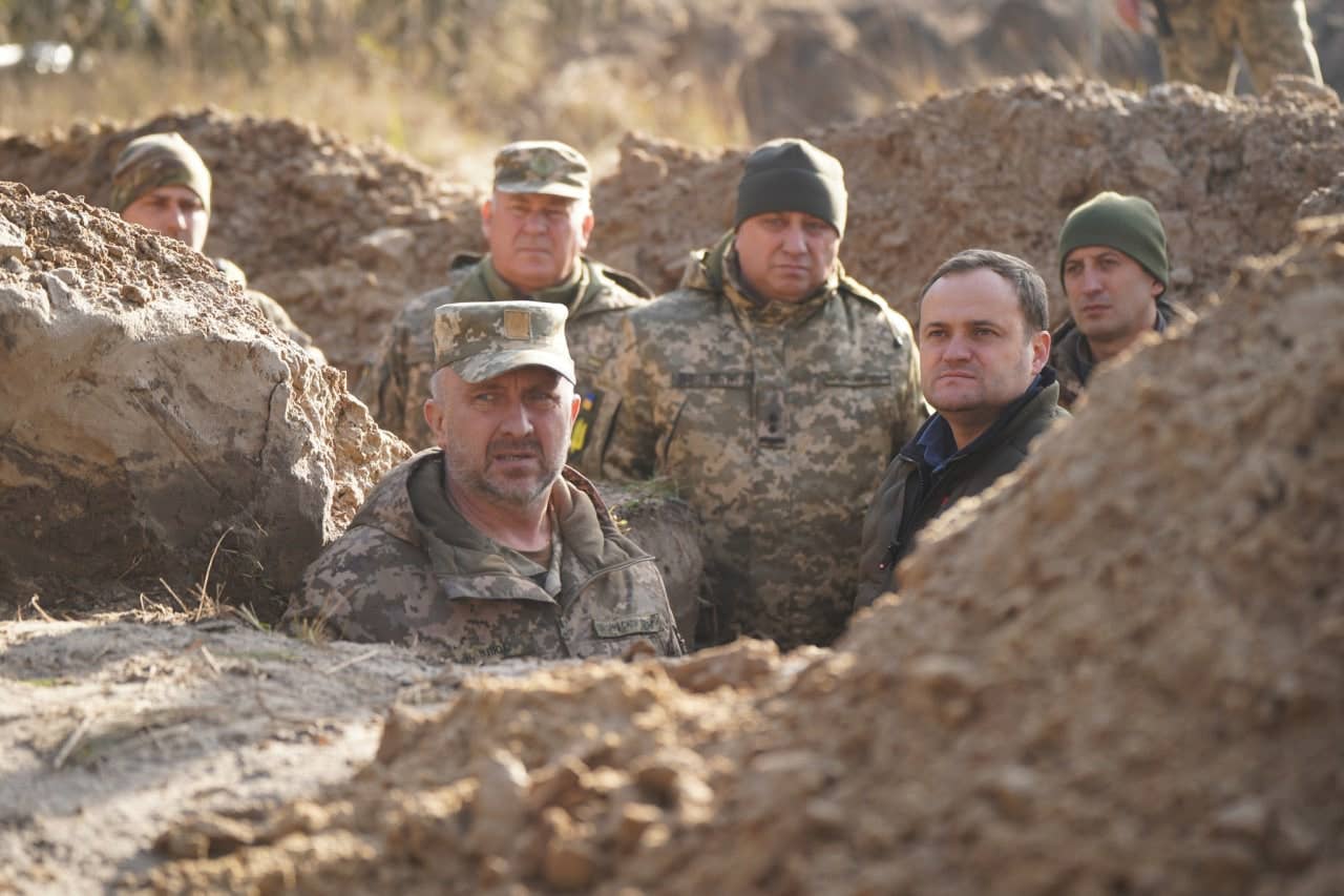 Ukrainian Lt. Gen. Oleksandr Pavliuk, foreground, inspecting fortifications around Kyiv. (Pavliuk Telegram channel)