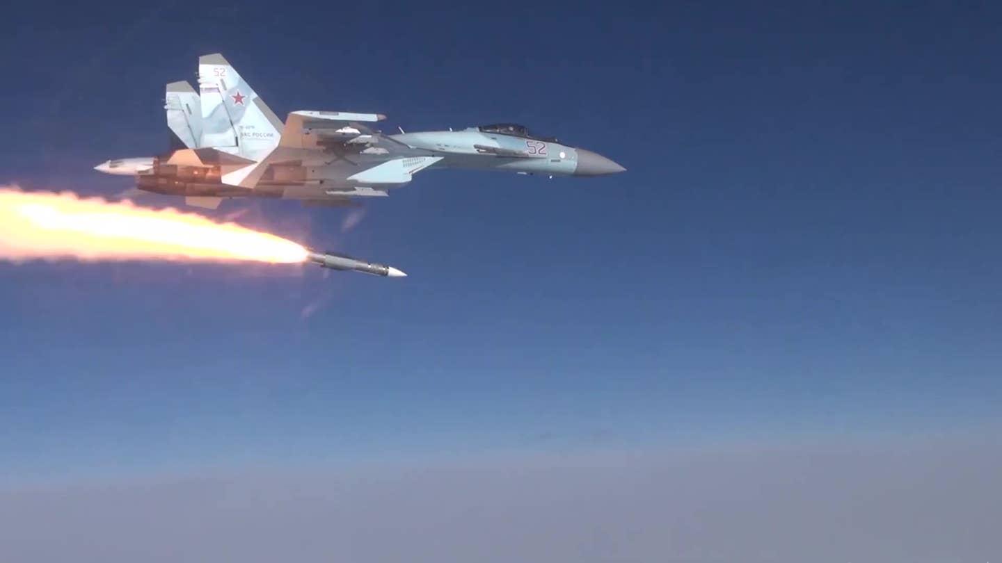 A Su-35S launches an R-37M at the Akhtubinsk test center. <em>Russian Ministry of Defense</em>