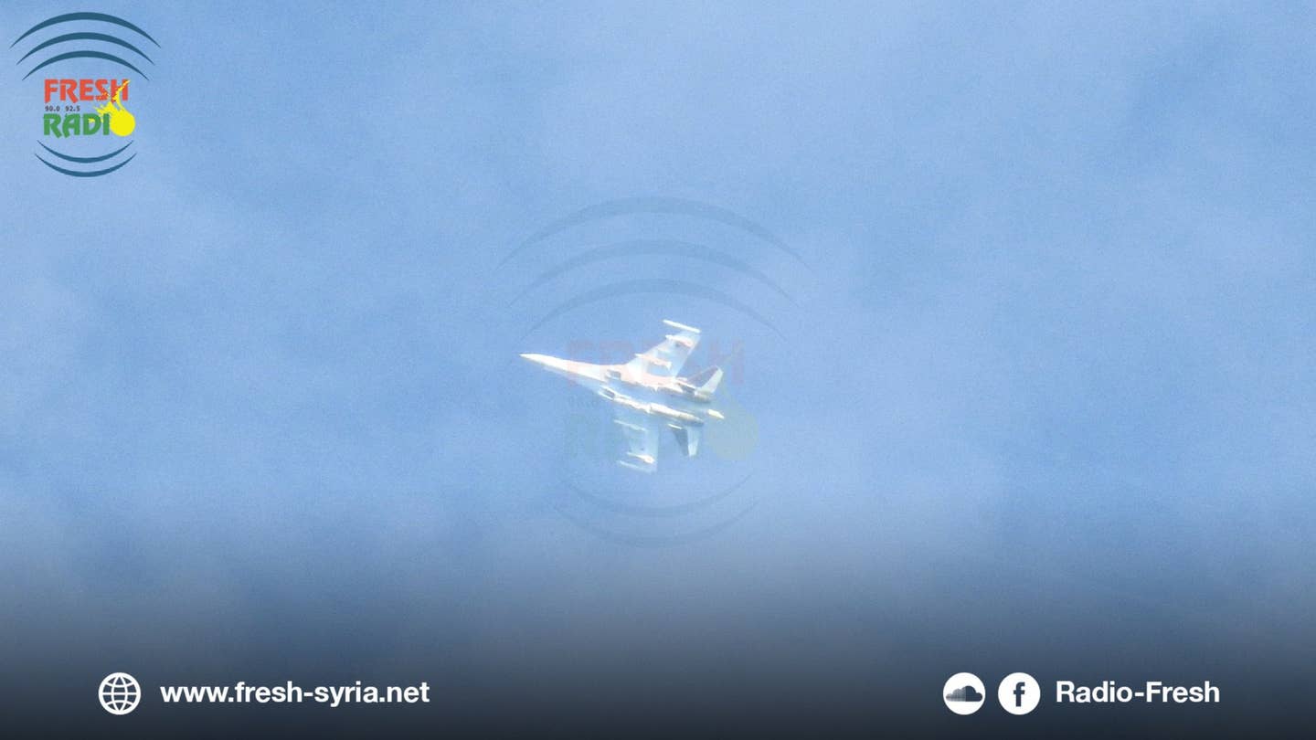 A screenshot of a video that may show a Su-35S armed with an R-37M, over Syria. <em>via Twitter</em>