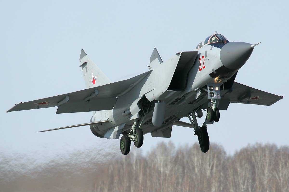 A pre-Ukraine War photo of a Russian Aerospace Forces MiG-31BM interceptor. <em>Dmitriy Pichugin/Wikimedia Commons</em>