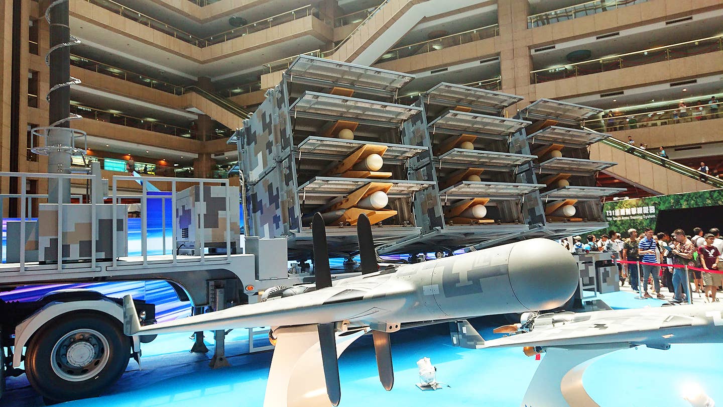 NCSIST displays the Chien Hsiang loitering munition and vehicle-based launcher